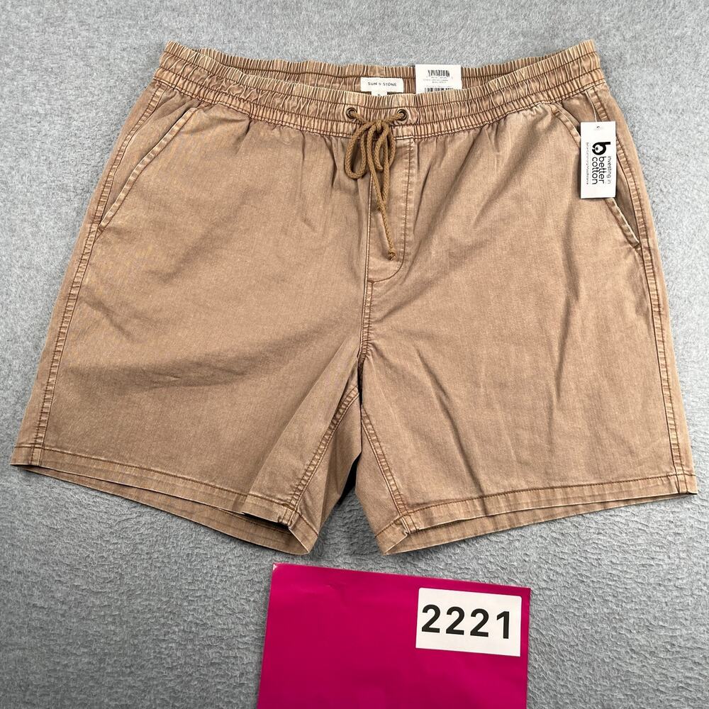 Sun + Stone Pull on Shorts Brown Elastic Waist Draw String Mens XL NEW NWT